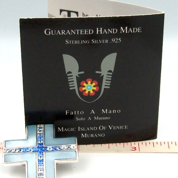 Sterling Silver Pendant Handmade Designer Mother of Pearl Crystal Alan K - Picture 5 of 5